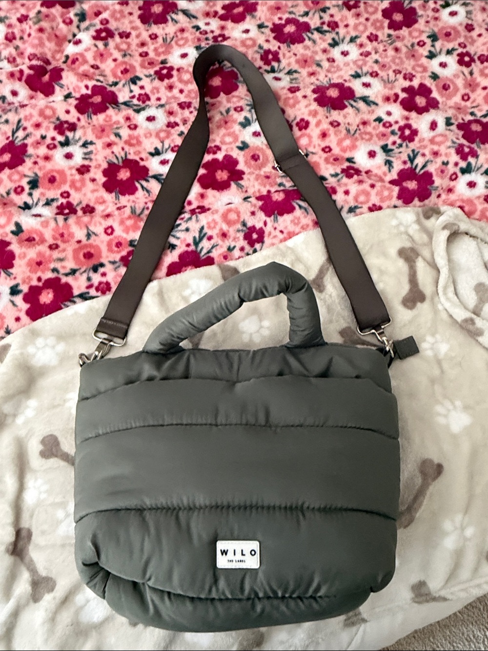 Olive Puffer Crossbody Bag with Top Handle